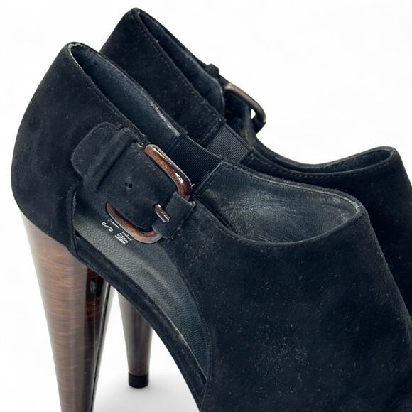 Stuart Weitzman Black Suede Platform Heels Pumps Size 6 Buckle Strap Glam NWOT - Picture 2 of 13